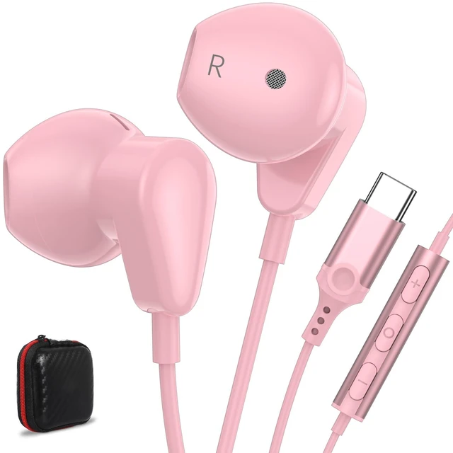 Main image of USB C Headphones Earbuds DAC HiFi Stereo Headset Mic Volume Control Pink Type C Wired Earphones for iPad 10th Gen for Google Pixel 11 Pro XL 9 for Galaxy S26 S25 for iPhone Duo 15 17 16 18 Pro Max