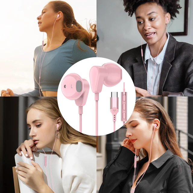 Alt view image 6 of 7 - USB C Headphones Earbuds DAC HiFi Stereo Headset Mic Volume Control Pink Type C Wired Earphones for iPad 10th Gen for Google Pixel 11 Pro XL 9 for Galaxy S26 S25 for iPhone Duo 15 17 16 18 Pro Max