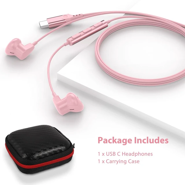 Alt view image 7 of 7 - USB C Headphones Earbuds DAC HiFi Stereo Headset Mic Volume Control Pink Type C Wired Earphones for iPad 10th Gen for Google Pixel 11 Pro XL 9 for Galaxy S26 S25 for iPhone Duo 15 17 16 18 Pro Max