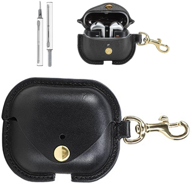 Main image of Case for Samsung Galaxy Buds 3 Pro/Buds 3 - Vintage Cowhide Cover with Keychain Shockproof Charging Leather Case Personalized Black