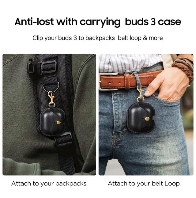 Alt view image 5 of 7 - Case for Samsung Galaxy Buds 3 Pro/Buds 3 - Vintage Cowhide Cover with Keychain Shockproof Charging Leather Case Personalized Black