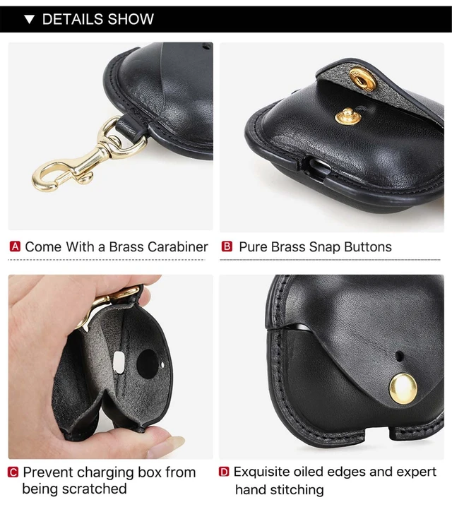 Alt view image 6 of 7 - Case for Samsung Galaxy Buds 3 Pro/Buds 3 - Vintage Cowhide Cover with Keychain Shockproof Charging Leather Case Personalized Black