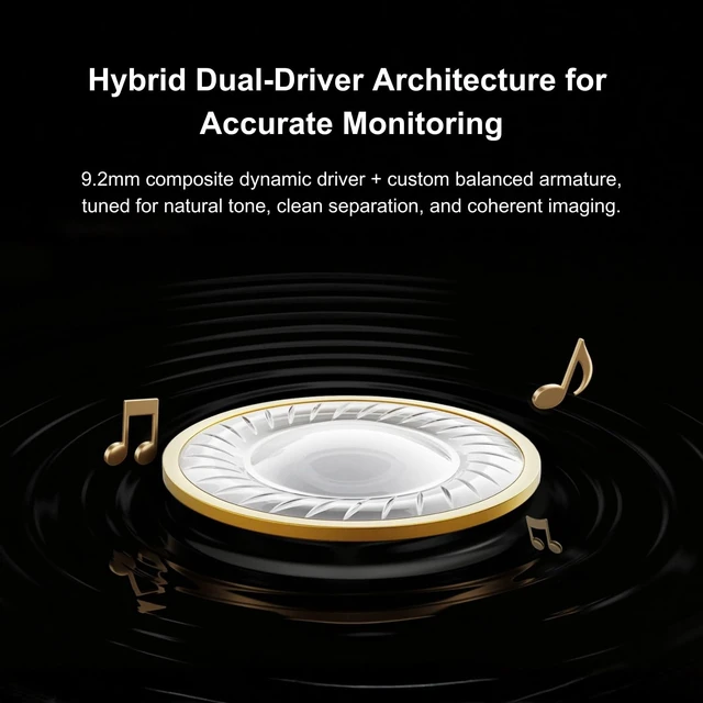 Alt view image 3 of 7 - M10 Hybrid IEM Earbuds, 1DD+1BA Wired in-Ear Headphones with 4-Core Silver-Plated OCC Cable, Detachable 0.78mm 2-Pin, 3.5mm HiFi Earphones, Transparent