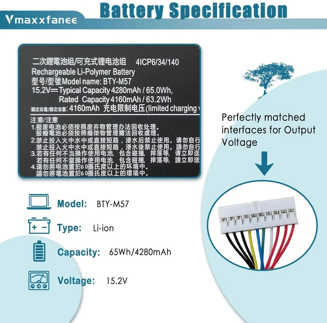 Alt view image 2 of 7 - BTY-M57 65Wh Laptop Battery Replacement for MSI GP66 GP76 Leopard 11UE 11UG 10UE 10UG 10UH 1MSI Vector GP66 GP76 12UH 12UE 12UG 12UGS G6 G7 Series Notebook 4ICP6/35/140 15.2V 4280mAh