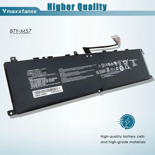 Alt view image 3 of 7 - BTY-M57 65Wh Laptop Battery Replacement for MSI GP66 GP76 Leopard 11UE 11UG 10UE 10UG 10UH 1MSI Vector GP66 GP76 12UH 12UE 12UG 12UGS G6 G7 Series Notebook 4ICP6/35/140 15.2V 4280mAh