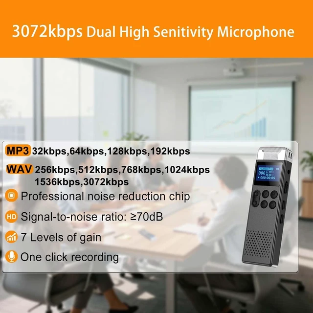 Alt view image 3 of 7 - 160GB Digital Voice Recorder with Playback Voice Activated Recorder for Lectures Meetings Interviews Portable Sound Audio Recorder Recording Device with Built-in Speaker A-B Repeat MP3 Player