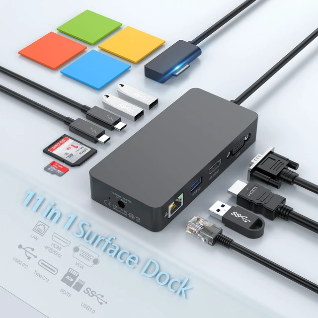 Main image of for Microsoft Surface Dock Triple Displays HDMI+VGA, 11 in 1 Surface pro Docking Station for Surface Pro 10/9/8/X/7/6/5/4,Surface Laptop 6/5/4/3/2, Surface Book (HDMI VGA Ethernet SD/TF Audio 5*USB)