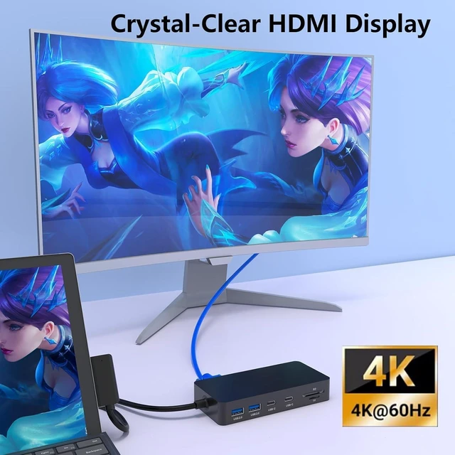 Alt view image 2 of 7 - for Microsoft Surface Dock Triple Displays HDMI+VGA, 11 in 1 Surface pro Docking Station for Surface Pro 10/9/8/X/7/6/5/4,Surface Laptop 6/5/4/3/2, Surface Book (HDMI VGA Ethernet SD/TF Audio 5*USB)