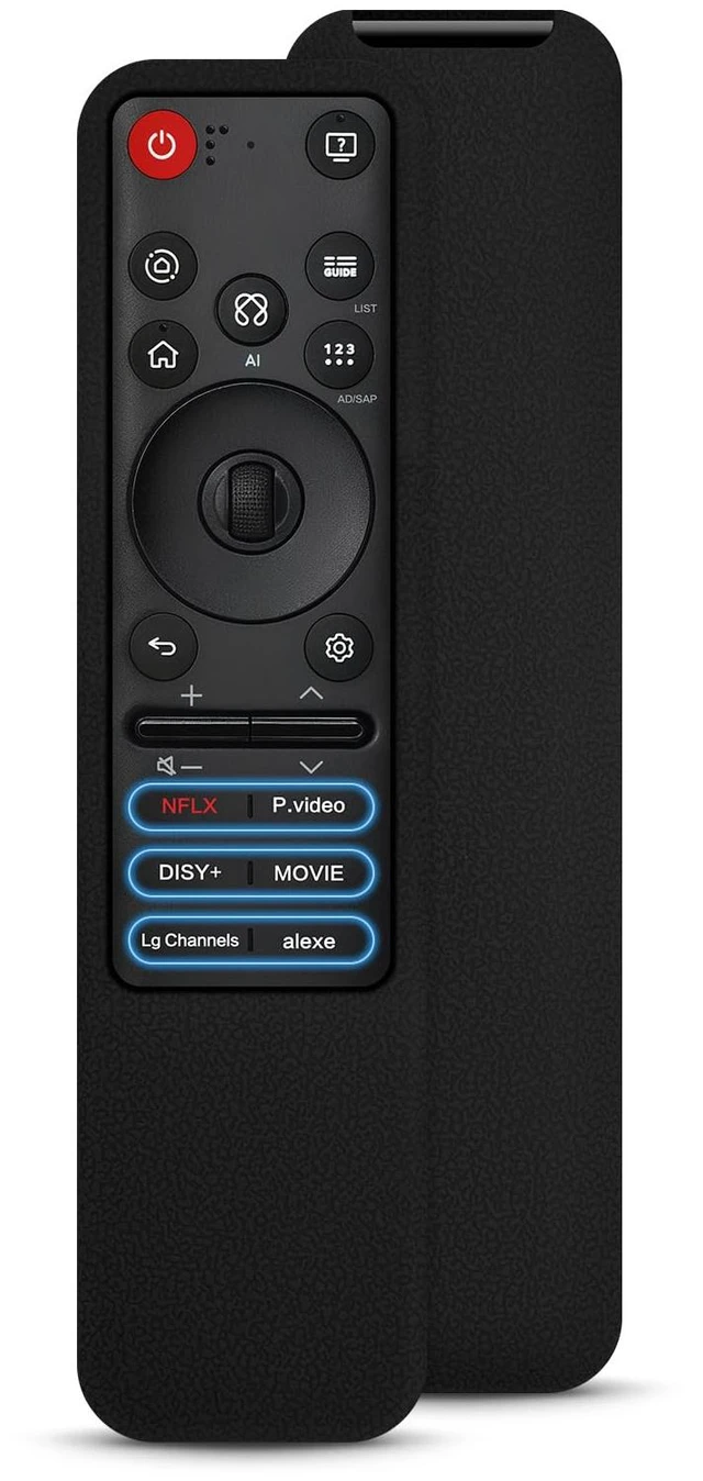 Main image of Silicone Cover for LG MR25GA/MR26GA Remote with Lanyard, Black Fitted silicone case for LG MR25GA/MR26GA remotes. Precise cutouts keep buttons, ports & center controls fully accessible
