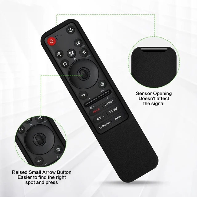 Alt view image 7 of 7 - Silicone Cover for LG MR25GA/MR26GA Remote with Lanyard, Black Fitted silicone case for LG MR25GA/MR26GA remotes. Precise cutouts keep buttons, ports & center controls fully accessible