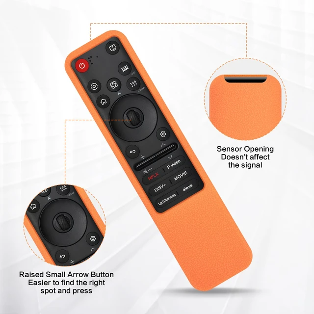 Alt view image 4 of 7 - Silicone Cover for LG MR25GA/MR26GA Remote with Lanyard, Orange Precision-fit silicone case for LG MR25GA/MR26GA. Cutouts ensure full access to all buttons, ports & center controls
