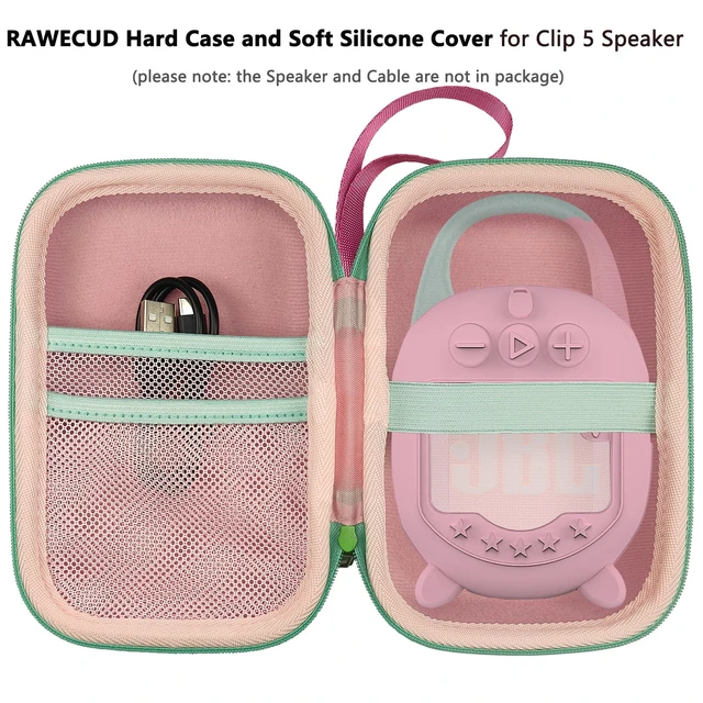 Alt view image 2 of 7 - Protective Case for JBL Clip 5 Portable Bluetooth Speaker Hard Carrying Case and Silicone Cover for CLIP 5 Speaker, Stand Up Holder and Carrier (Pink Case)