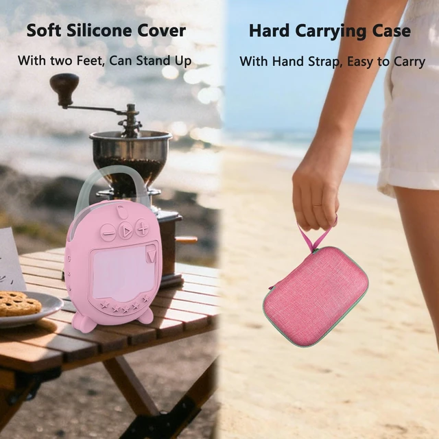 Alt view image 4 of 7 - Protective Case for JBL Clip 5 Portable Bluetooth Speaker Hard Carrying Case and Silicone Cover for CLIP 5 Speaker, Stand Up Holder and Carrier (Pink Case)