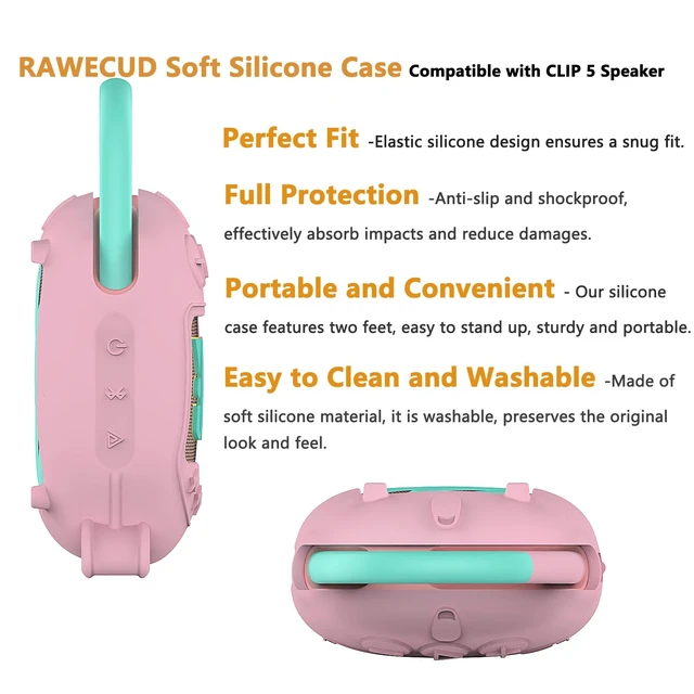 Alt view image 6 of 7 - Protective Case for JBL Clip 5 Portable Bluetooth Speaker Hard Carrying Case and Silicone Cover for CLIP 5 Speaker, Stand Up Holder and Carrier (Pink Case)