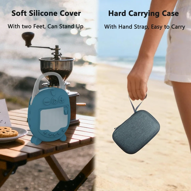 Alt view image 4 of 7 - Protective Case for JBL Clip 5 Portable Bluetooth Speaker Hard Carrying Case and Silicone Cover for CLIP 5 Speaker, Stand Up Holder and Carrier (Blue Case)