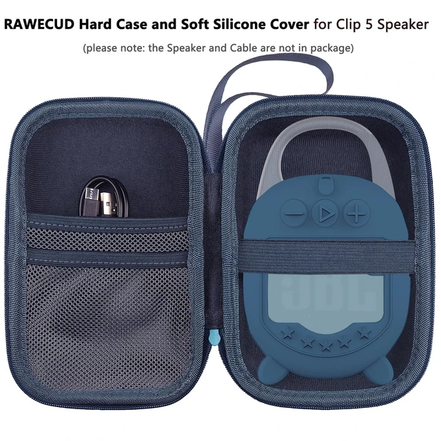 Alt view image 2 of 7 - Protective Case for JBL Clip 5 Portable Bluetooth Speaker Hard Carrying Case and Silicone Cover for CLIP 5 Speaker, Stand Up Holder and Carrier (Blue Case)