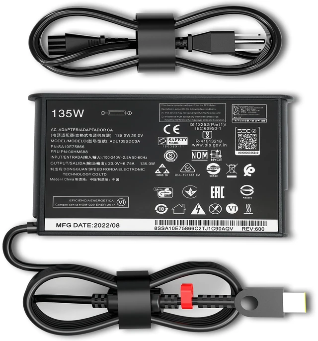 Main image of 135W USB C Slim Charger fit for Lenovo thinkpad p16s p14s Gen 6 5 4 3 2 Compatible with ADL135YSDC3A T16 Z16 Gen 2 Gen 3 Gen 4 Gen 5 ThinkBook 13x 14 14p 16 Laptop Adapter Power Supply 6.75A