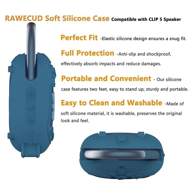 Alt view image 6 of 7 - Protective Case for JBL Clip 5 Portable Bluetooth Speaker Hard Carrying Case and Silicone Cover for CLIP 5 Speaker, Stand Up Holder and Carrier (Blue Case)
