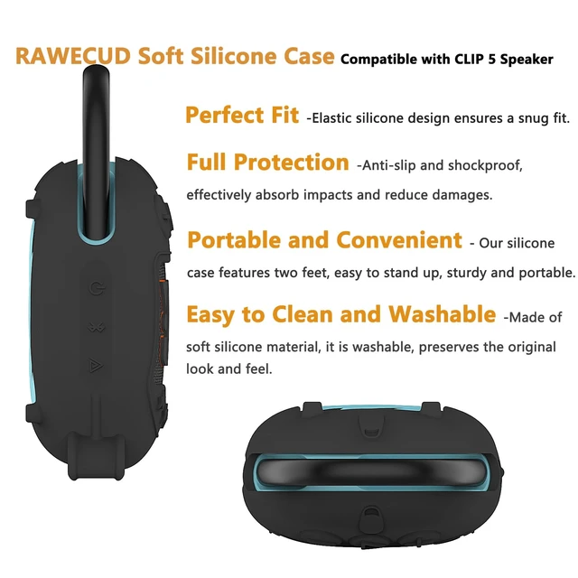 Alt view image 6 of 7 - Protective Case for JBL Clip 5 Portable Bluetooth Speaker Hard Carrying Case and Silicone Cover for CLIP 5 Speaker, Stand Up Holder and Carrier (Black Case)