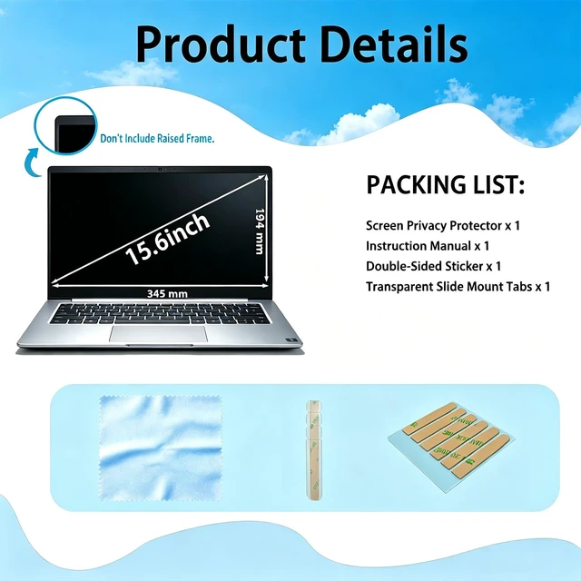 Alt view image 6 of 7 - 15.6 Inch 16:9 Laptop Privacy Screen Filter - 26° privacy screen Privacy Shield and Anti-Glare Protector,26° privacy screen(Not Magnetic)