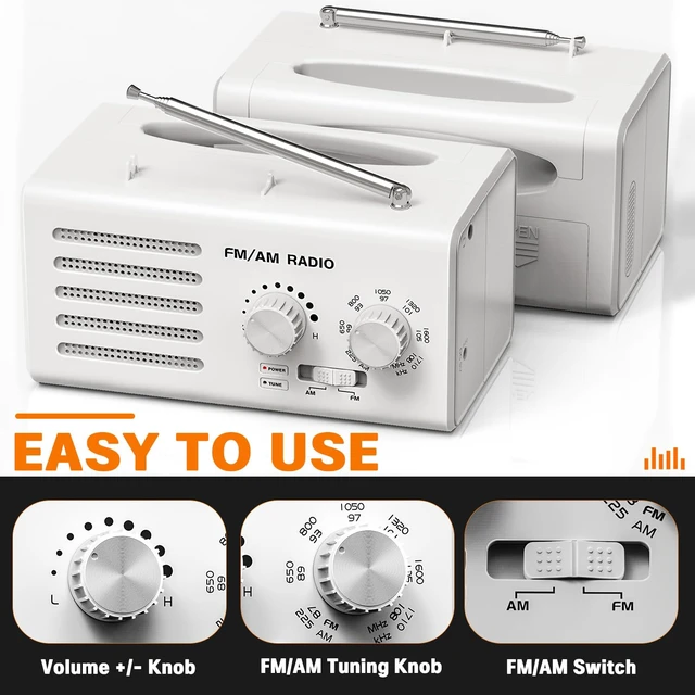 Alt view image 4 of 7 - AM FM Radio Portable with Best Reception Transistor Radio Plug in Wall Battery Powered, Loud Speaker, Small Radios for Home Outdoor Office Desk Use, Gift for Elders