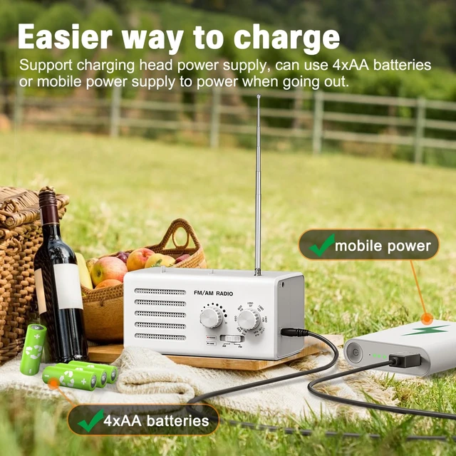 Alt view image 6 of 7 - AM FM Radio Portable with Best Reception Transistor Radio Plug in Wall Battery Powered, Loud Speaker, Small Radios for Home Outdoor Office Desk Use, Gift for Elders