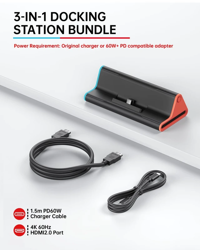 Alt view image 2 of 7 - Switch 2 Dock with HDMI, 4K Portable Docking Station for Nintendo Switch2 Travel Stand Base Connector Accessories Set, Switch 2 tv charging dock