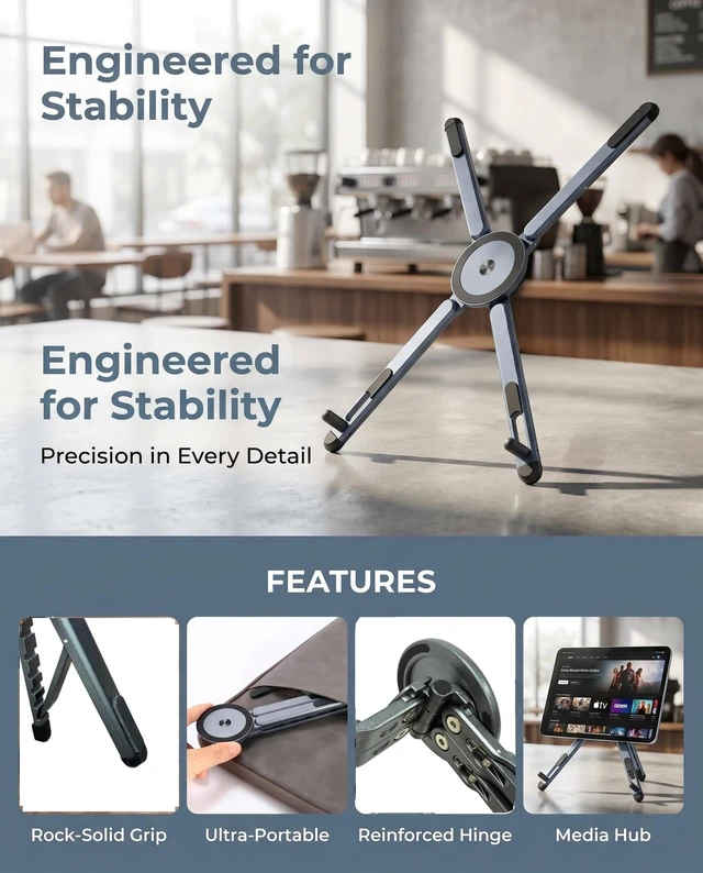 Alt view image 4 of 7 - Foldable Magnetic Laptop Stand, Portable Aluminum Ergonomic Riser Compatible with Pad and laptops up to 16", aerospace aluminum, 8-Level adjustable height, lightweight for office & travel