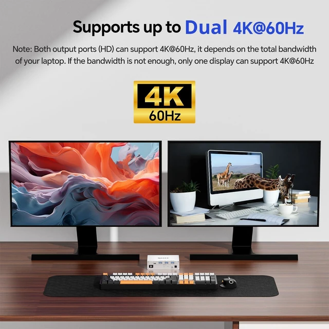 Alt view image 7 of 7 - 15-in-1 KVM USB C Docking Station, KVM Switch 2 Monitors 2 Laptops HDMI 4K@60Hz, 80W PD, USB 3.0, 5Gbps, MST, Gigabit Ethernet, SD/TF Card, Wired Remote(4K USB C HDMI 2 in 2 out KVM)
