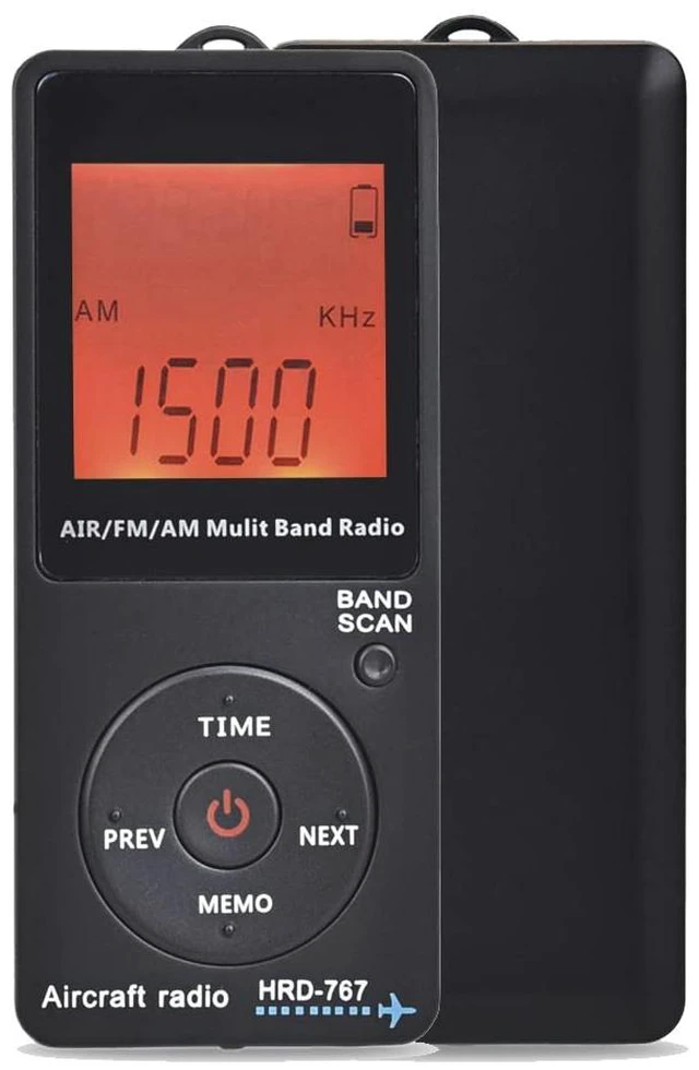 Main image of Aircraft Band Radio Receiver, Hand-held AM FM Portable FM/AM/AIR Band Radio with Backlit LCD Display, Earphone and Sleep Timer, Builtin 400mAh Lithium Battery