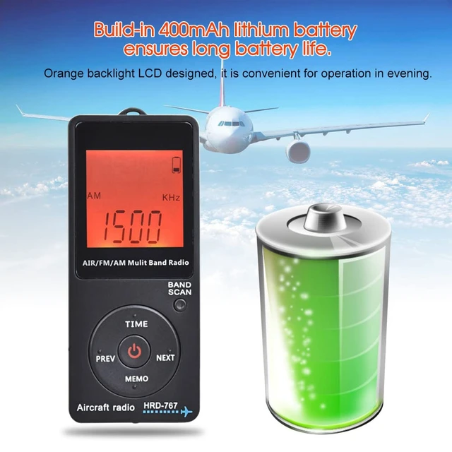 Alt view image 4 of 7 - Aircraft Band Radio Receiver, Hand-held AM FM Portable FM/AM/AIR Band Radio with Backlit LCD Display, Earphone and Sleep Timer, Builtin 400mAh Lithium Battery