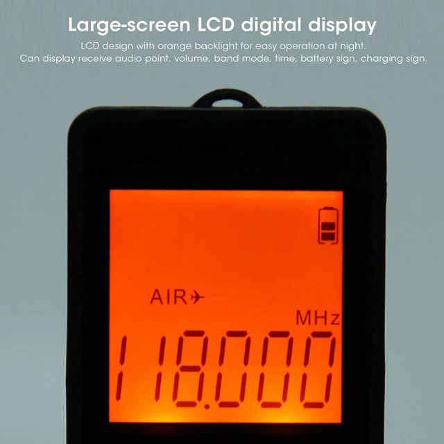 Alt view image 3 of 7 - Aircraft Band Radio Receiver, Hand-held AM FM Portable FM/AM/AIR Band Radio with Backlit LCD Display, Earphone and Sleep Timer, Builtin 400mAh Lithium Battery