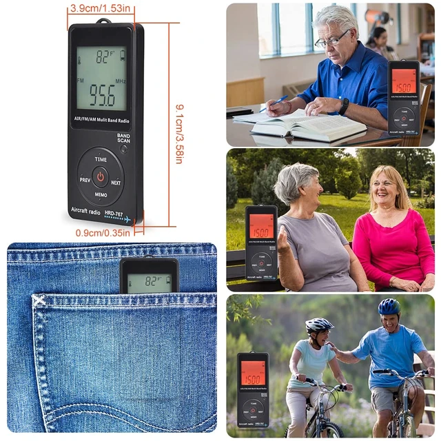 Alt view image 6 of 7 - Aircraft Band Radio Receiver, Hand-held AM FM Portable FM/AM/AIR Band Radio with Backlit LCD Display, Earphone and Sleep Timer, Builtin 400mAh Lithium Battery