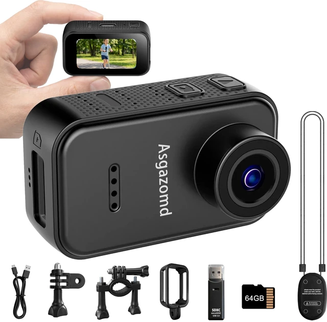 Main image of Mini Body Camera, Wearable Action Body Cam, Thumb Size Hands Free Recording Body Worn Camera, Portable Camcorder Mount Anywhere for Pet Walking, Work, Bike,Sport,Travel (Black, 64GB)