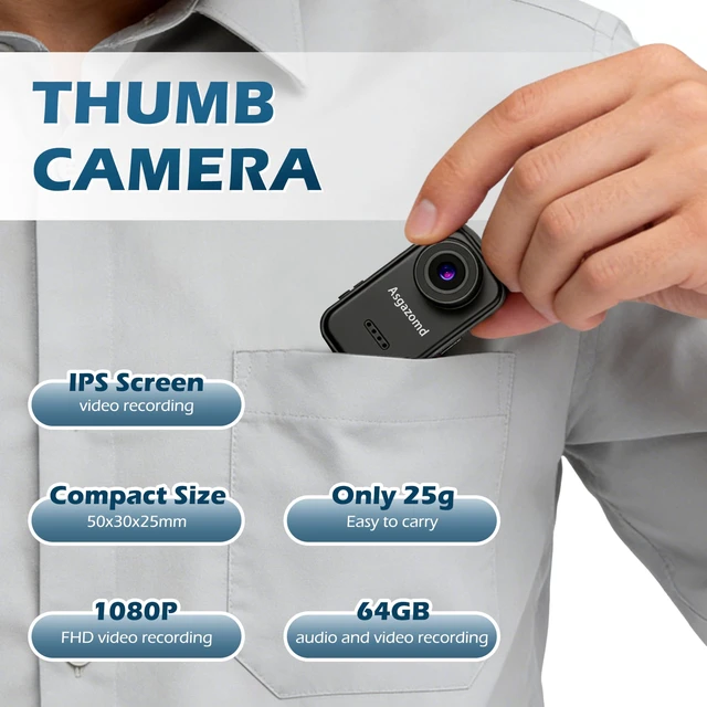 Alt view image 5 of 7 - Mini Body Camera, Wearable Action Body Cam, Thumb Size Hands Free Recording Body Worn Camera, Portable Camcorder Mount Anywhere for Pet Walking, Work, Bike,Sport,Travel (Black, 64GB)