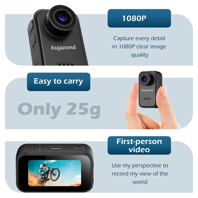 Alt view image 6 of 7 - Mini Body Camera, Wearable Action Body Cam, Thumb Size Hands Free Recording Body Worn Camera, Portable Camcorder Mount Anywhere for Pet Walking, Work, Bike,Sport,Travel (Black, 64GB)