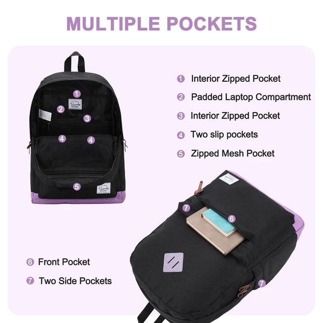 Alt view image 3 of 7 - Backpack for Men Women, Classic Water-resistant Lightweight Travel School Backpack Casual Daypack
