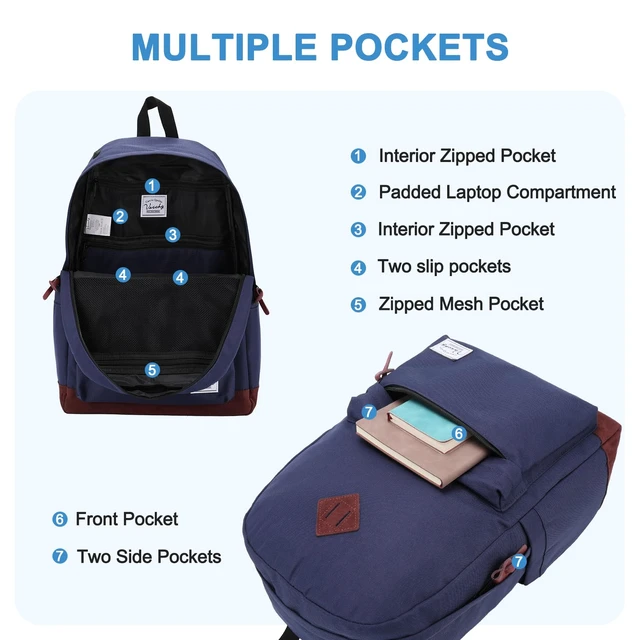 Alt view image 3 of 7 - Backpack for Men Women, Classic Water-resistant Lightweight Travel School Backpack Casual Daypack