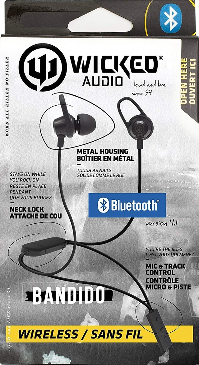 Alt view image 4 of 7 - Bandido Wireless Bluetooth Earbuds with Microphone and Track Control Wireless Headset with Metal Housing, Loop and Fin Attachments and Enhanced Bass Black