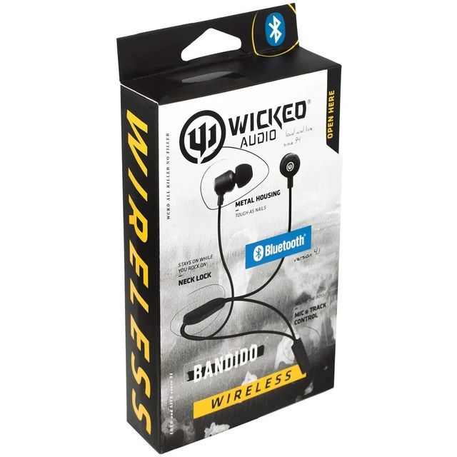 Alt view image 6 of 7 - Bandido Wireless Bluetooth Earbuds with Microphone and Track Control Wireless Headset with Metal Housing, Loop and Fin Attachments and Enhanced Bass Black