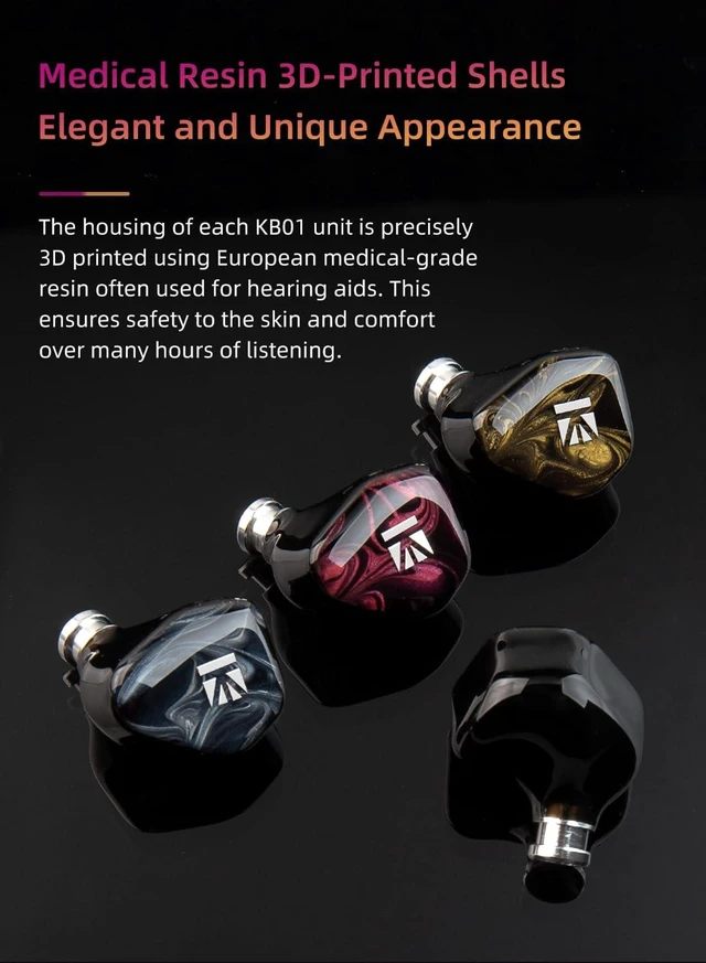Alt view image 3 of 7 - KBEAR KB01 in Ear Monitor, 10mm Beryllium Diaphragm Dynamic Driver IEMs, HiFi Gaming Earbuds with Clarity Sound 3D-Printed Resin Shell, 6N OFC 2PIN Cable for Musicians Audio Engineers Singers (Red)