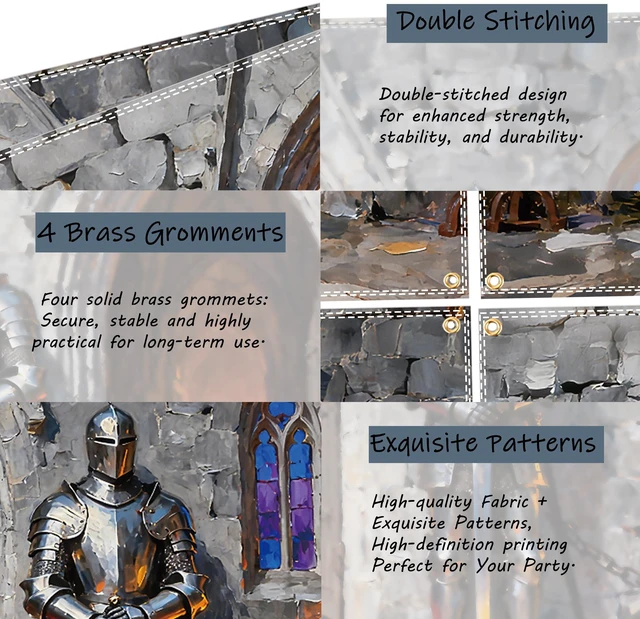 Alt view image 4 of 7 - Medieval Backdrop 10x6.5ft Medieval Party Decorations Knight Castle Backdrop Knight Themed Banner Wall Decor Photo Background with 32.8ft Ribbon