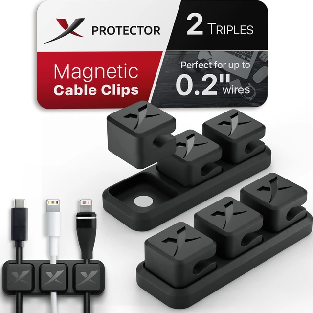 Main image of Magnetic Cable Holders 2 Triples - Premium Cable Clips - Self-Adhesive Cable Holder for Car - Cord Organizer for Desk - Cable Organizer - Black Wire Organizer - Cord Management for Wires!