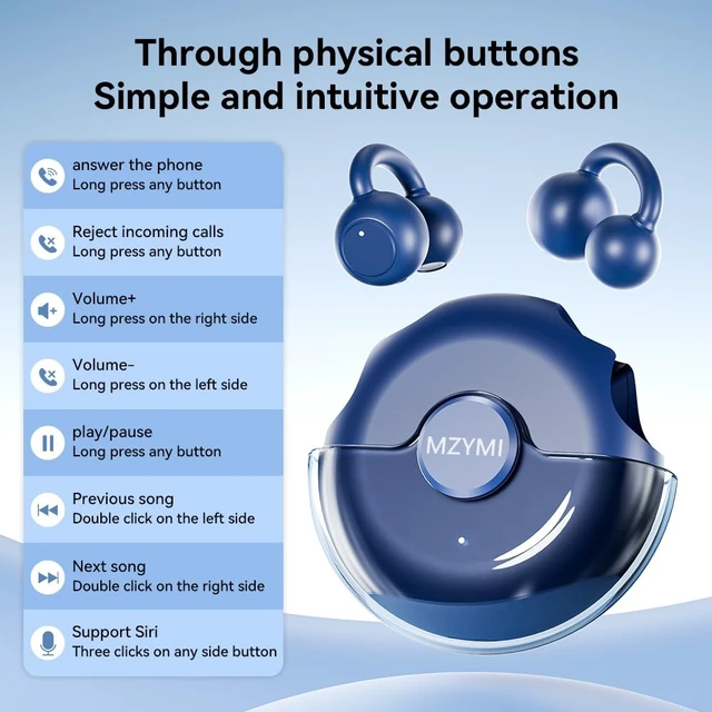 Alt view image 4 of 7 - Open Ear Earbuds, Bluetooth Clip On Headphones for Sports (Dark Blue)
