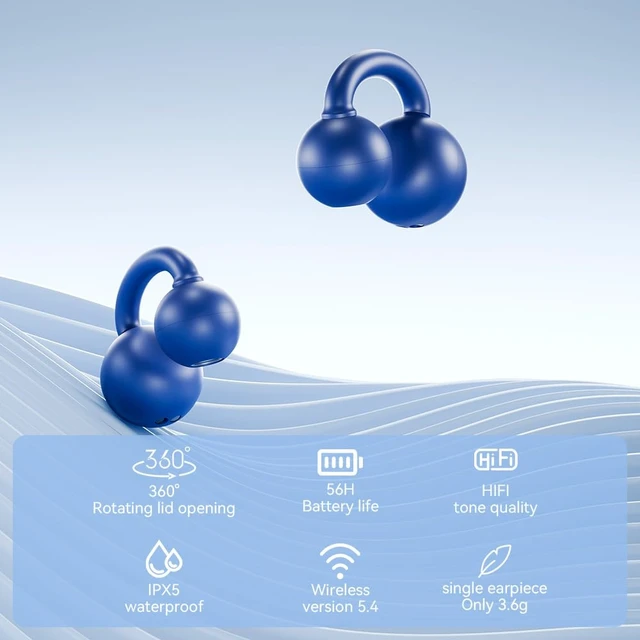 Alt view image 5 of 7 - Open Ear Earbuds, Bluetooth Clip On Headphones for Sports (Dark Blue)