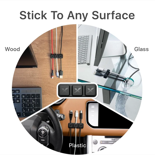 Alt view image 4 of 6 - Magnetic Cable Holders 2 Triples - Premium Cable Clips - Self-Adhesive Cable Holder for Car - Cord Organizer for Desk - Cable Organizer - Black Wire Organizer - Cord Management for Wires!
