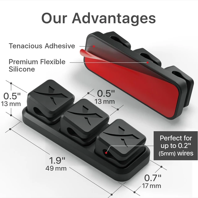 Alt view image 5 of 6 - Magnetic Cable Holders 2 Triples - Premium Cable Clips - Self-Adhesive Cable Holder for Car - Cord Organizer for Desk - Cable Organizer - Black Wire Organizer - Cord Management for Wires!