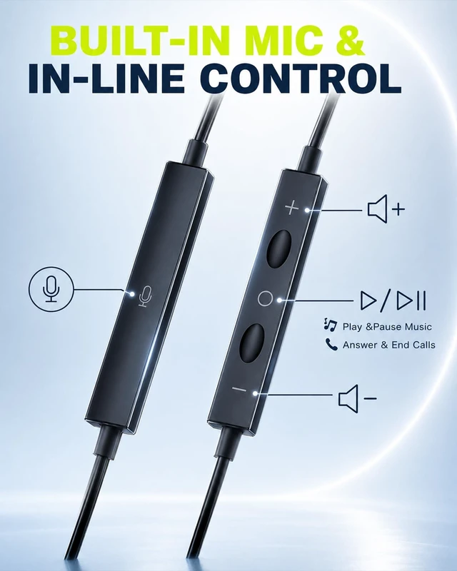 Alt view image 7 of 7 - Wired Open Ear Headphones with Mic,Headphones Wired Open Ear Earbuds 3.5mm 5 ft/1.5 m cord,built-in mic for calls,comfortable open-ear fit for work,home,travel and everyday listening
