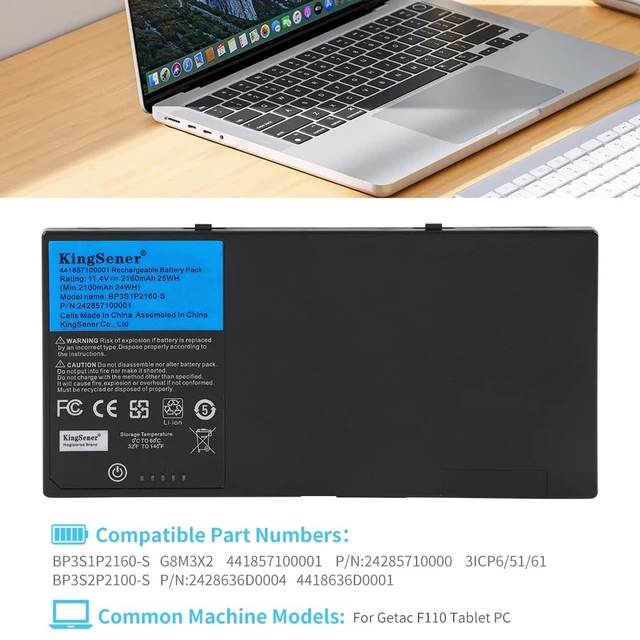 Alt view image 2 of 7 - 24Wh BP3S1P2160-S Tablet Battery for GETAC F110, 11.4V Also Replaces BP3S1P2160 441857100001 3ICP6/51/61 Bateria 2160mAh Premium Grade A Li-Polymer cells
