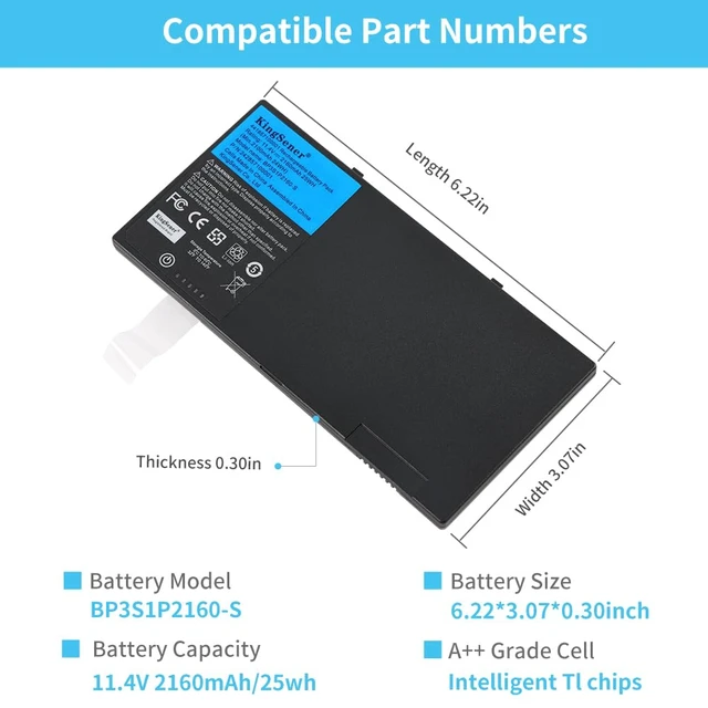 Alt view image 5 of 7 - 24Wh BP3S1P2160-S Tablet Battery for GETAC F110, 11.4V Also Replaces BP3S1P2160 441857100001 3ICP6/51/61 Bateria 2160mAh Premium Grade A Li-Polymer cells